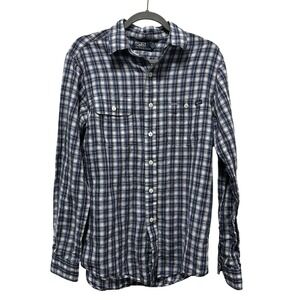 Polo‎ Ralph Lauren Plaid Long Sleeve Button Down Shirt Blue White Classic Fit